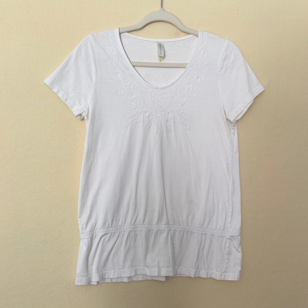 White Stag Embroidered Scoop Neck Cotton Top White Small
